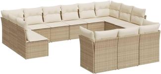 vidaXL 13-tlg. Garten-Sofagarnitur mit Kissen Beige Poly Rattan