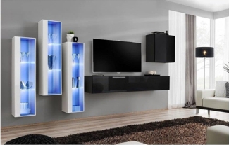 Hängende Wohnwand Switch XIII in Weiß und Schwarz 330 x 160 cm 5-teilig