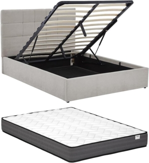 Vente-unique - Stauraumbett 140 x 190 cm - Stoff - Grau + Matratze - HOPEYA von Pascal Morabito
