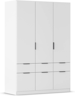 Rauch Möbel Dundee, Kleiderschrank, Schrank, Garderobe, Organizer, 3-türig, 6 Schubladen, Farbe Weiß, Kurze Griffleiste Grau metallic, 136 x 197 x 54 cm