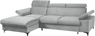 Selsey MILLEFOLIUM - Ecksofa/Schlafcouch Samtbezug wasserbeständig, verstellbare Kopfstützen, 2 Bettkästen, 260 cm breit (Hellgrau, Ottomane Links)