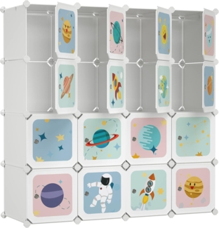 Kleiderschrank, DIY-Aufbewahrungsschrank, für hängende Kleidung, Aufbewahrung, für Kinder, mit 16 Würfeln, 4 Hängestangen, 123 x 41 x 123 cm, weiß LPC905W01