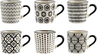 H & H Vhera Set 6 KaffeeTasse, Steinzeug, Weiß Schwarz, 90 ml