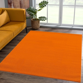 SANAT Kurzflor Teppich Wohnzimmer - Uni Modern Teppiche fürs Schlafzimmer, Arbeitszimmer, Büro, Flur, Kinderzimmer und Küche - Orange, 140x200 cm