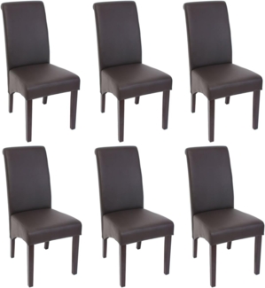 6er-Set Esszimmerstuhl Küchenstuhl Stuhl M37 ~ Kunstleder matt, braun, dunkle Füße