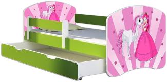 ACMA Kinderbett Jugendbett mit Einer Schublade und Matratze Grün mit Rausfallschutz Lattenrost II 140x70 160x80 180x80 (08 Princess, 140x70 + Bettkasten)