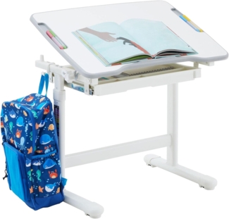CARO-Möbel Kinderschreibtisch VITA, Kinderzimmer Schreibtisch neigbar Schublade & Rucksackhalterung weiß