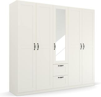 Rauch Möbel Cottage by Quadra Spin Schrank Drehtürenschrank, Weiß, 5-trg. mit Spiegel, inkl. 3 Kleiderstangen, 5 Einlegeböden, 2 Schubkästen, BxHxT 226 x 210 x 54 cm