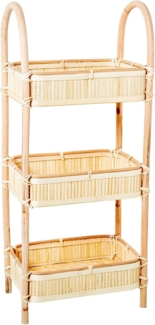 DRW Aufbewahrungsregal mit 3 Körben aus Holz und Rattan in Natur, 23 x 34 x 80 cm