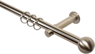 iso-design Gardinenstange Farbe Edelstahl Wandmontage 16 mm Endstück Kugel, Ø 16 mm, 1-läufig, Fixmaß, Metall, Rohr aus Edelstahl