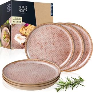 Moritz & Moritz Tafelservice TERRA Dessertteller Rosa (6-tlg), 6 Personen, Porzellan, für 6 Personen - spülmaschinen- und mikrowellengeeignet