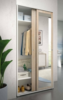 Dmora - 2-türiger Kleiderschrank Tulipano, Kleiderschrank mit 2 Schiebetüren und Spiegel, Schrank mit Kleiderstange und Regalen, 100 % Made in Italy, 90 x 45 x 195 cm, Eiche und Weiß,