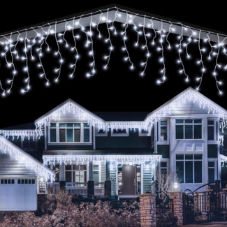 LEDYA 7. 5m LED Lichterkette Eisregen Weihnachtsbeleuchtung Außen 200LED Eiszapfen Lichterkette mit Stecker,IP44 Wasserdicht,8 Modi &Timer für Weihnachtsbaum, Hochzeit, Balkon, Garten Deko Inner