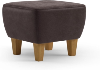 Cavadore Hocker Vida / Polsterhocker mit massiven Holzfüßen in Eiche / 52 x 46 x 52 / Mikrofaser, Braun