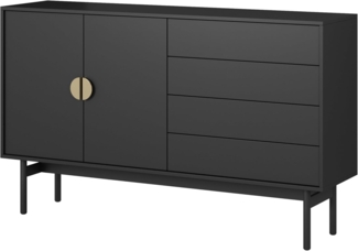 Selsey Kommode Aufbewahrungsschrank 2 Türen 4 Schubladen Schrank Schubladenschrank Push to Open 154 cm Stoon Schwarz