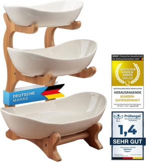 Dimono Etagere Deluxe Servier-Ständer, Keramik, (3-Etagen Servierschalen, Obst- & Gemüseschale), Servierschalen für Desserts, Obst, Gemüse, Süßes uvm.