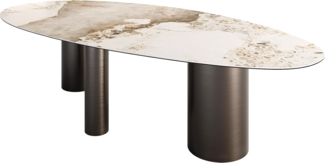 Esstisch Edge Oval 280x130 Keramik Minas Melange Weiß-Beige Troa Edelstahl Graphit
