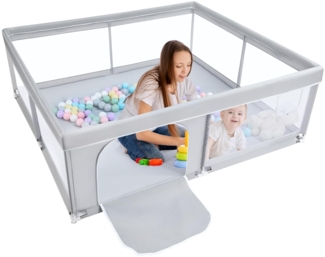 BEJOY Laufstall Baby Laufgitter 150 cm, Kompakt und Stark, Schaumstoffschutz, Rutschfester mit Transparentem, Atmungsaktivem Netz, Reißverschluss für Babys und Kleinkinder, Indoor & Outdoor