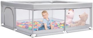 BEJOY Laufstall Baby Laufgitter 150 cm, Kompakt und Stark, Schaumstoffschutz, Rutschfester mit Transparentem, Atmungsaktivem Netz, Reißverschluss für Babys und Kleinkinder, Indoor & Outdoor