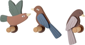 Bloomingville Kleiderhaken Lewi Haken Vogel 3 Stück, Holz für Garderobe Kinderzimmer Flur