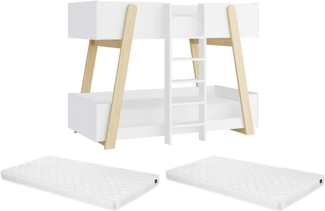 Vente-unique - Etagenbett - 90x190 cm - Weiß und Natur + Matratze - CORODELA