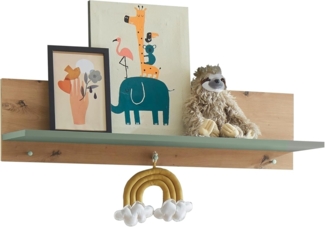 PREISBRECHER Wandboard Birta, 3 Haken, Ablage, Artisan Eiche Dekor / Salbei - 120x30x25,5cm (BxHxT)