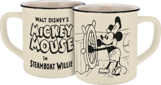 Disney Mickey Mouse Tasse Steamboat Willie Vintage creme-schwarz, bedruckt, 100 % Keramik, Fassungsvermögen ca. 400 ml.