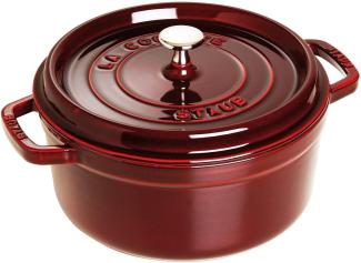 STAUB Gusseisen Bräter/Cocotte, Rund 26 cm, 5 L, Aromaregen Funktion, Für alle Herdarten geeignet, Grenadine