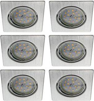 TRANGO LED Einbaustrahler, Dimmfunktion, 6er Set 6729-069SMOSD LED Einbaustrahler Aluminium gebürstet Eckig inkl. 6x 5 Watt 3 Stufen dimmbar Ultra Flach LED Modul 3000K warmweiß, Deckenspot, Einbauspot, Deckenleuchte, Downlight