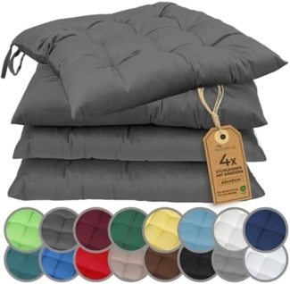 NatureMark 4er Set Stuhlkissen mit Bändern Gr. 40x40 cm Sitzkissen gefüllt, Anthrazit grau