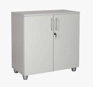 Furni24 Aktenschrank mit Schloss und Fächern – Abschließbarer Holzschrank, mit 1 verstellbaren Regalbrettern, Flügeltüren und Metallscharnieren – Grau, 80 x 80 x 40 cm