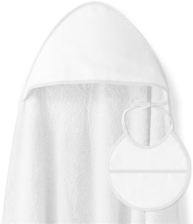 Baby BadePoncho 1x1 m Bademantel Kapuzenbademantel PUNTO DE CRUZ LISO Weiß & Lätzchen für Neugeborene 100% Baumwolle