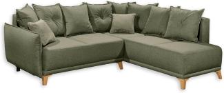 Stella Trading Pamplona Ecksofa mit Schlaffunktion, Grün - Moderne Eckcouch in L-Form mit Bettkasten - 244 x 91 x 212 cm (B/H/T)