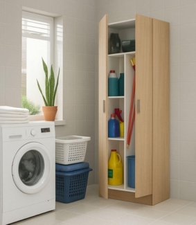 Dmora - Mehrzweck-Schrank Charleston, Besenschrank mit 2 Türen, Schuhregal mit Regalen, Besenkammer, cm 73x37h180, Eiche