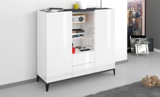 Dmora - Kommode Niccolò, Küchen-Sideboard mit 2 Türen und 2 Schubladen, Wohnzimmer-Buffet, 100 % Made in Italy, 120 x 40 x 133 cm, glänzendes Weiß und Schiefer,