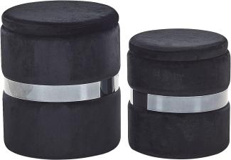 Pouf Samtstoff mit Stauraum schwarz 2er Set DORIS