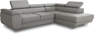 Ecksofa Caris mit Schlaffunktion und einstellbare Kopfstützen, Cord Stoff, Wohnlandschaft mit Bettkasten, Couch, Sofa, Bettsofa (Grau (Poso 110), Ecksofa Rechts)
