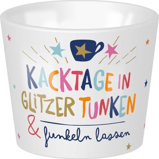 Niedlicher Sheepworld Eierbecher aus Porzellan mit Spruch "Kacktage in Glitzer tunken und funkeln lassen"