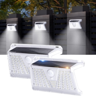 2er Pack Solar Sensor Wandleuchte Wandlampe 73LEDS 260 Lumen 6500K Kaltweiß Outdoor Lampe Außen Straßenlaterne