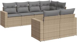 vidaXL 7-tlg. Garten-Sofagarnitur mit Kissen Beige Poly Rattan 3251546