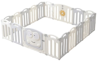 habeig Laufstall Laufgitter Babyzaun 191x185 cm Creme faltbar Sicherheitsverschluss, Sicherheitsverschluss