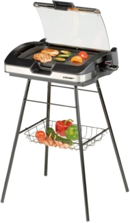 Cloer 6720 Barbecue-Grill mit Aluminium-Druckgussplatte, Antihaftbeschichtet, Glasdeckel, 2200 Watt, Grillfläche: 29 Barbecue-Grill, silber, schwarz