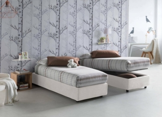 Talamo Italia - Einzelbett Asia, Bettkasten mit Stoffbezug, 100 % Made in Italy, Öffnung vorne, geeignet für Matratze 80x190 cm, Weiß
