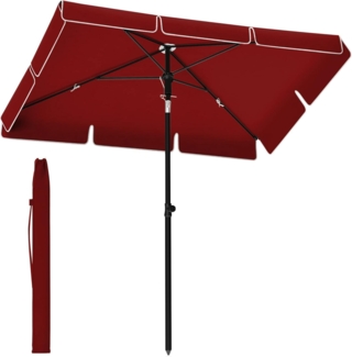 SONGMICS Sonnenschirm 200x125 cm, Balkonschirm UPF 50+, Sonnenschutz, beidseitig um 30° knickbar, höhenverstellbar, mit Aufbewahrungstasche, für Garten, Terrasse, ohne Ständer, rot GPU025R01