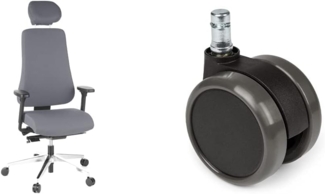 hjh OFFICE 608430 Bürostuhl Drehstuhl PRO-TEC 400 Stoff anthrazit, ergonomisch, inkl. Schiebesitz, hohe Rückenlehne & 619010 5X Hartbodenrollen für Bürostuhl ROLO Stift 11 mm/Rolle 65 mm