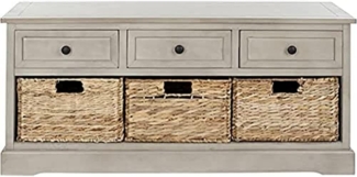 SAFAVIEH Contemporary Wooden Rolling Storage Chest with 3 Drawers, in Distressed and Cream, 40 X 105 X 50