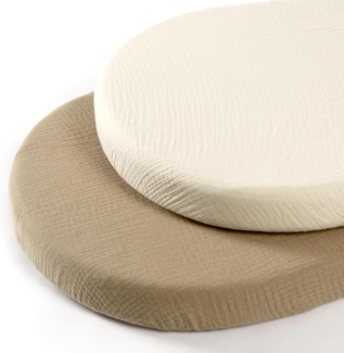 lulumoon Musselin Stubenwagen Spannbettlaken Set: Kinderwagen Matratzenbezug für Beistellbett und Wiege 100% Baumwolle 90x40 cm 2er Pack (Weiß Gelb)