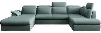 Designer Sofa Emiliano mit Schlaf- und Klappfunktion Stoff Grün Links