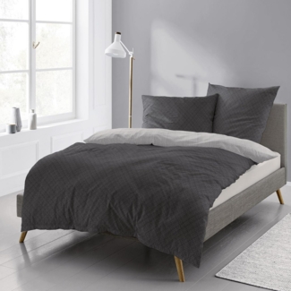 Irisette Edelflanell Bettwäsche Alpaka 135x200 Wende grau anthrazit 8414-11