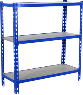 Simonrack Schwerlastregal, Lagerregal, 90 x 90 x 40 cm, Metallregal, Kellerregal, Biegestelle 150 kg, 3 Holzfachböden, Blau/Holz - Maderclick